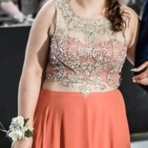 Coral 2 Piece Prom Dress 9 (10) Beading Full Skirt